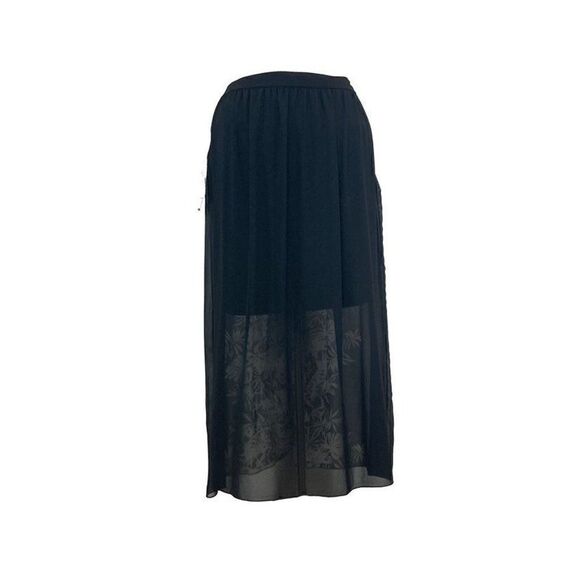 Artex  Fashions XL Black White Floral Midi Skirt Sheer Lined Tropical Vacation - Picture 3 of 4